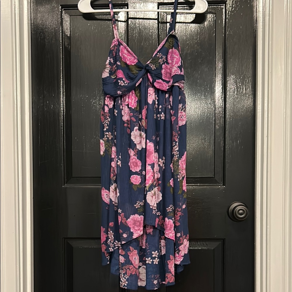 Free People Mirage Floral Print Babydoll Tunic Blue Pink M